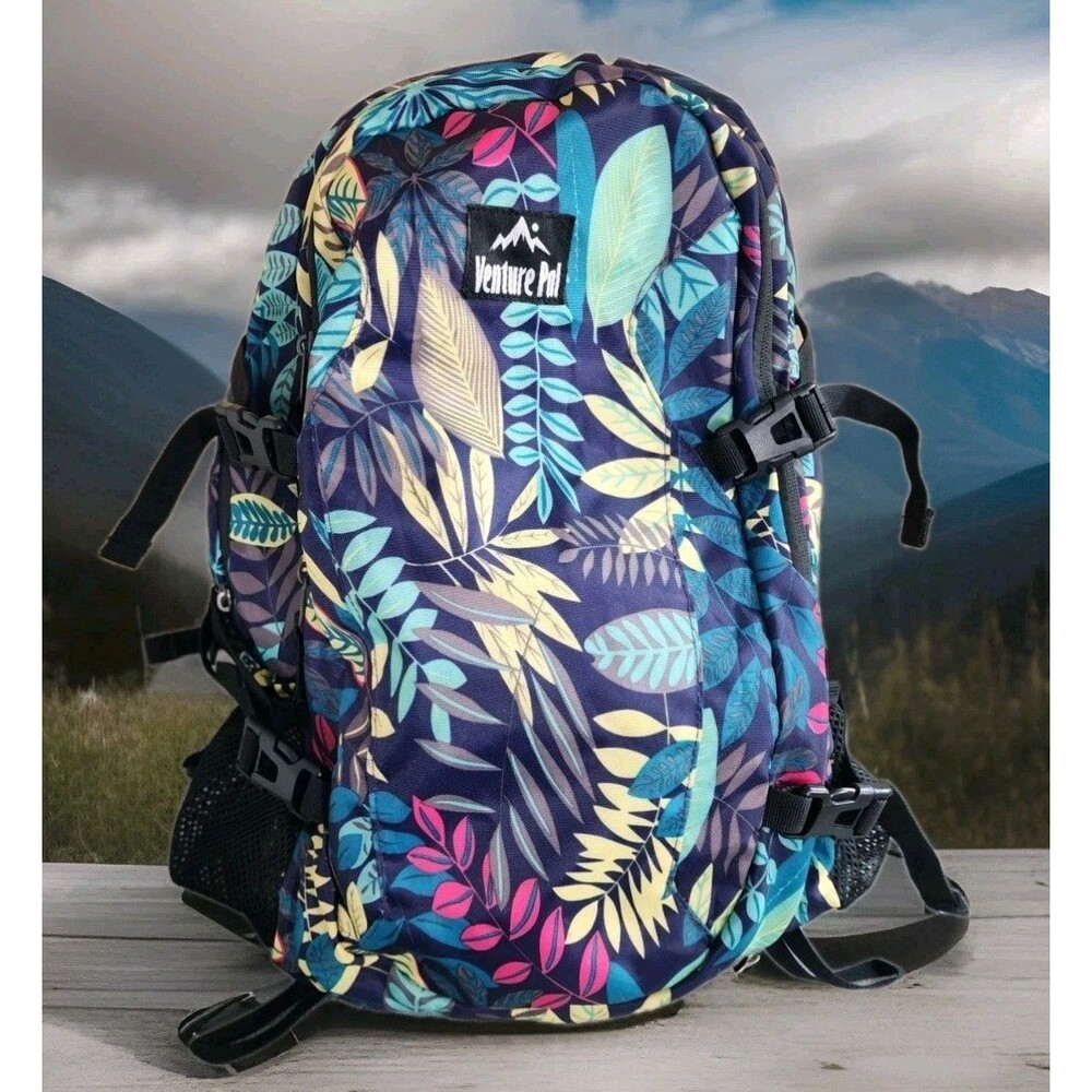 Venture Pal 40L Lightweight Travel Hiking Backpack purple leaf pattern.